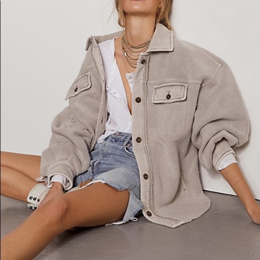Free People Oversized Shacket Jacket in Light Taupe